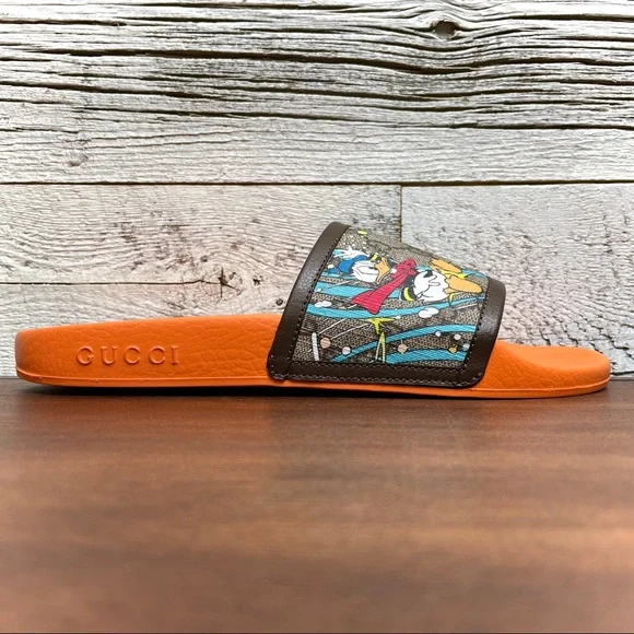 Gucci Donald Duck Beige Slide Disney GG Supreme Size 38 7.5 Sandal Orange 649655 - Picture 6 of 17